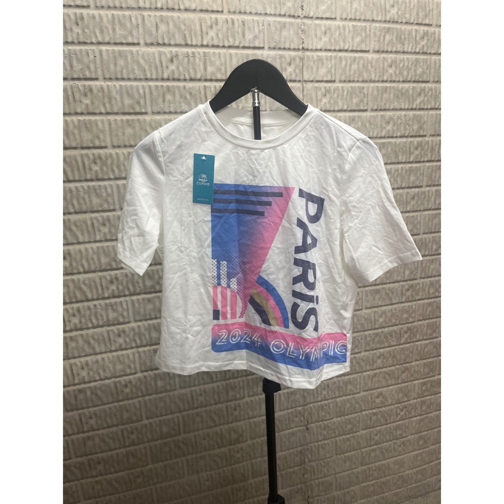 Cupshe Paris 2024 Olympics Graphic Cropped T-Shirt White Small NWT